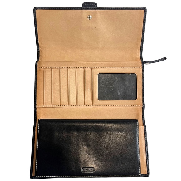 Vintage Y2K Coach Black Leather Soho Classic Buckle Wallet with Check Cover - Picture 4 of 6